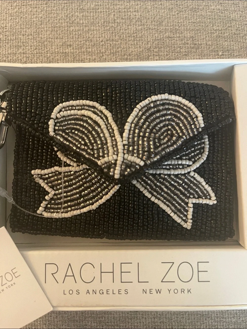 Rachel Zoe Black and White Beaded Card Case with Butterfly Charm